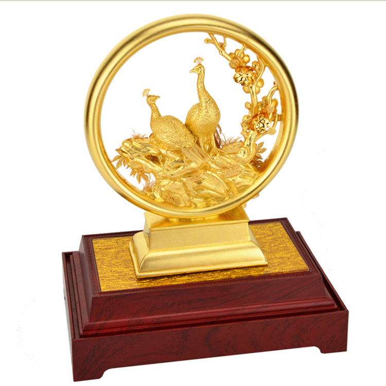 富贵吉祥足金金箔孔雀工艺礼品摆件 开业乔迁高档装饰礼品不变色